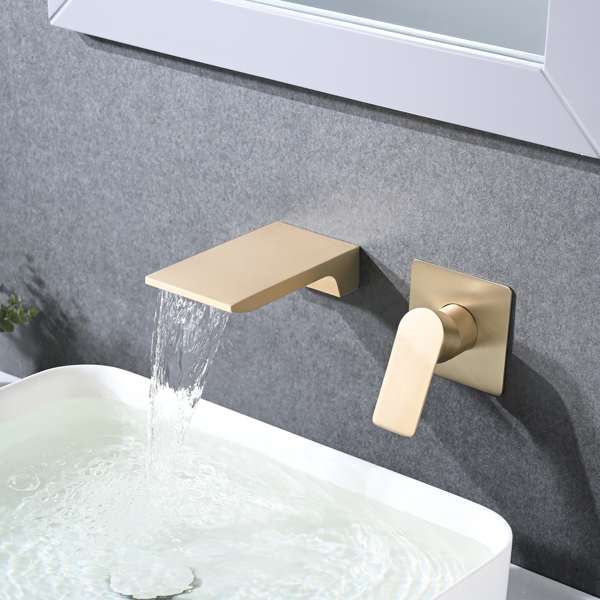 Wall Mount Waterfall Bathtub Faucet – Single Handle, Wide Spout, Brushed Gold or Matte Black