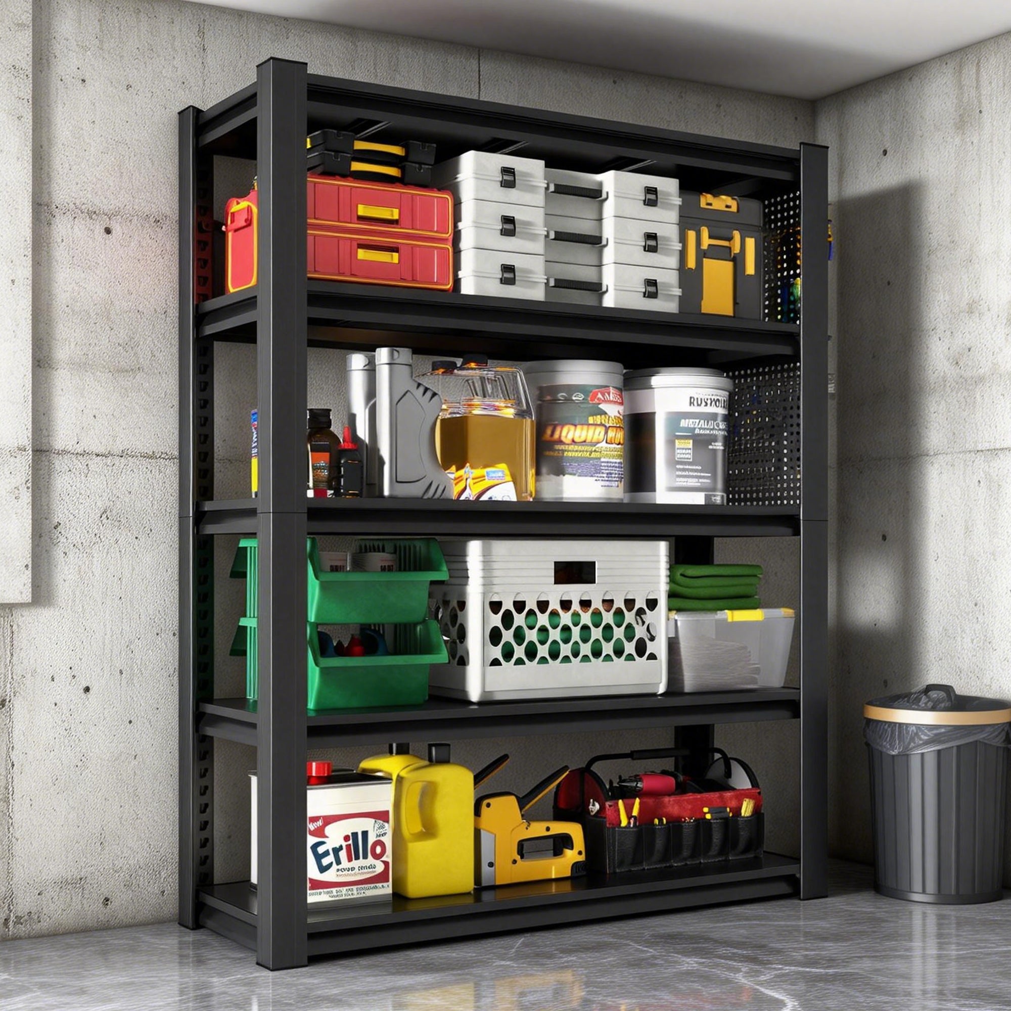 5-Tier Heavy-Duty Metal Shelving Unit with Pegboard, 78"H x 47.2"W x 18"D, 2000 lb Capacity