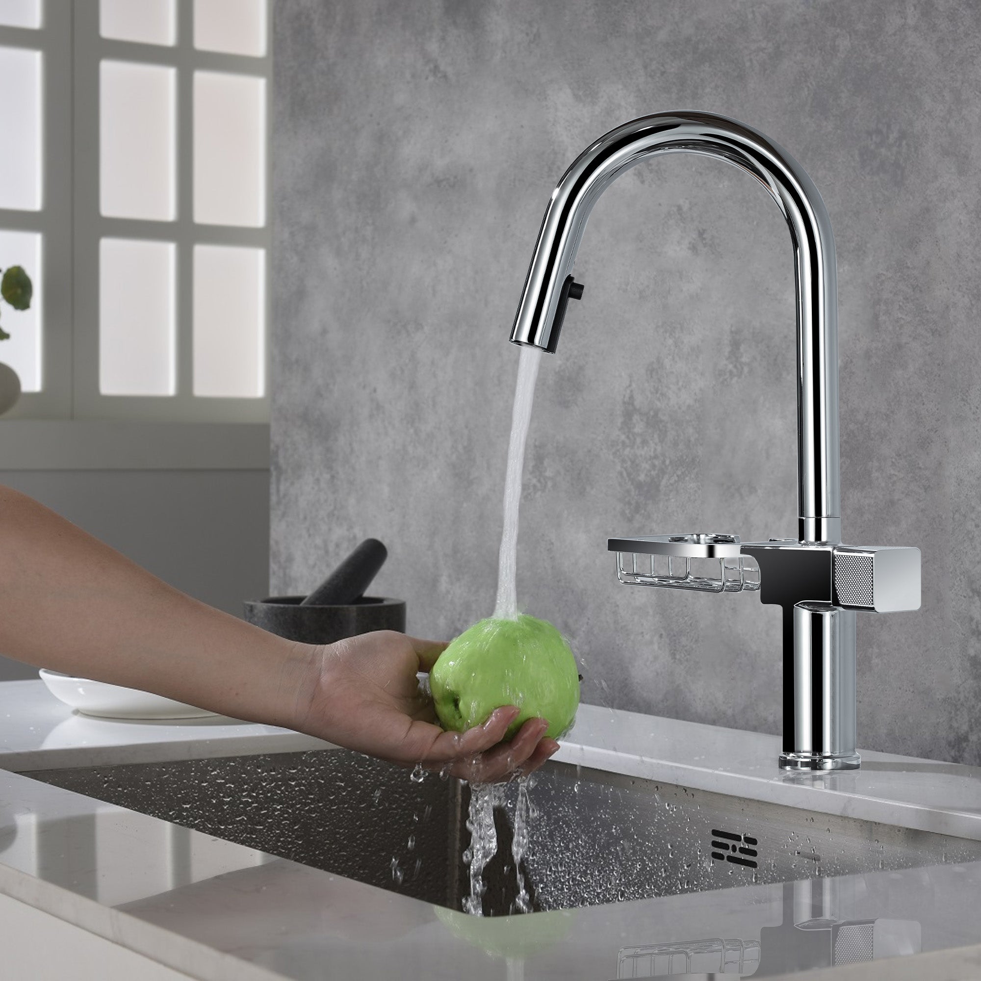 High Arc Pull-Down Kitchen Faucet - Single Hole Stainless Steel, Modern Sink Faucet (Chrome)