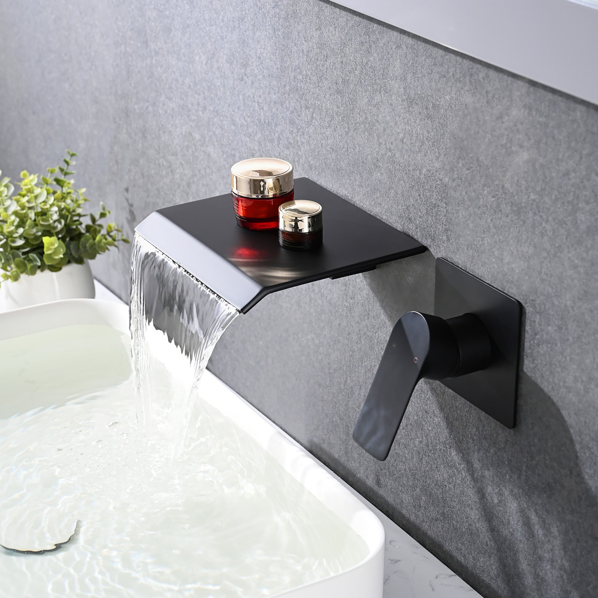 Wall Mount Waterfall Bathtub Faucet – Single Handle, Rough-In Valve Included, Matte Black or Brushed Gold
