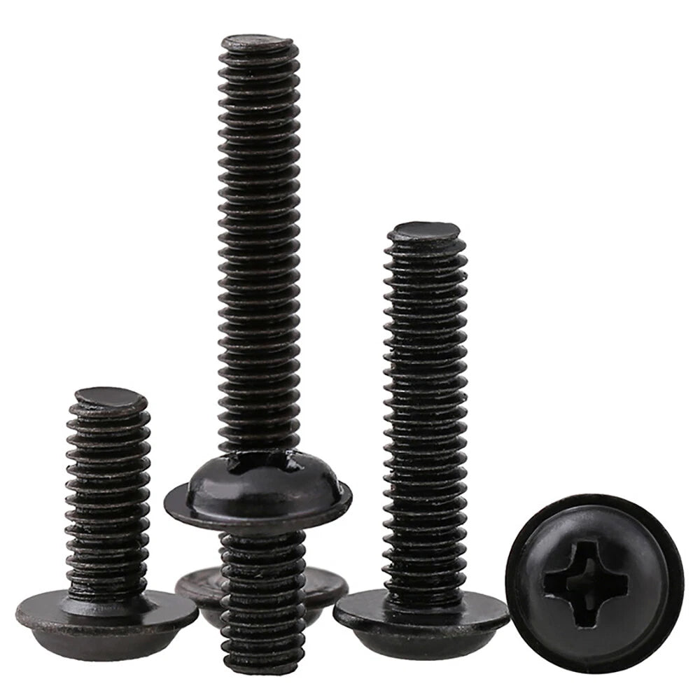 M2–M4 Flanged Button Head Phillips Screws – Black Zinc or Nickel Plated Carbon Steel