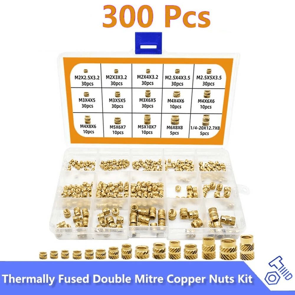 M2 - M6 1/4 300PCS Brass Threaded Heat Set Insert Plastic nut inserts Metal Nut Supplies Kit - HomeDIYer