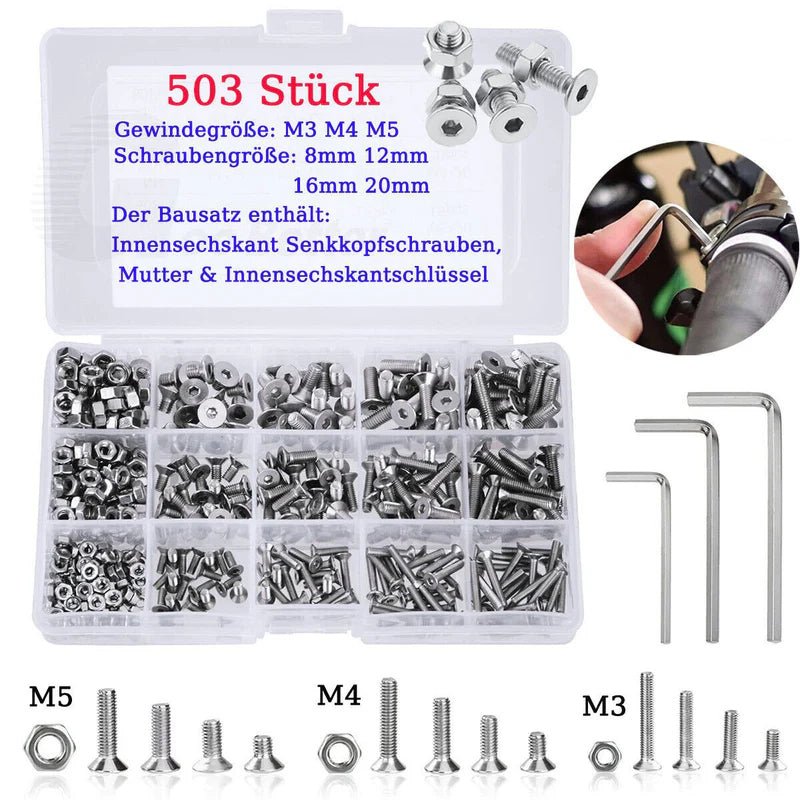 M3 - M5 Hexagon Socket Countersunk Head Screws With Nuts & Allen Key Set - HomeDIYer