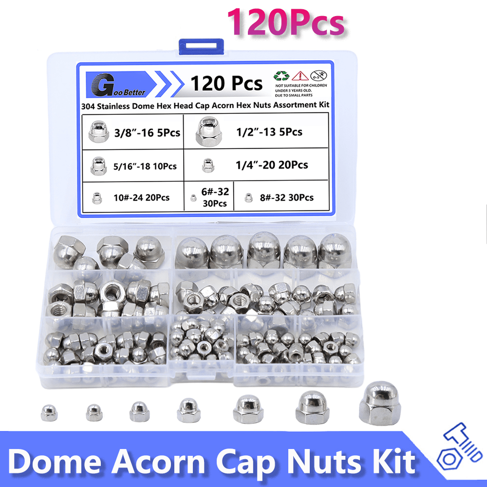 120Pcs UNC Dome Acorn Cap Nuts Kit Decorative Nut Stainless Steel 6 8 10~1/2" - HomeDIYer