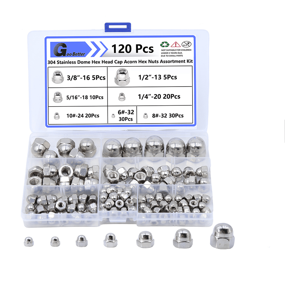 120Pcs UNC Dome Acorn Cap Nuts Kit Decorative Nut Stainless Steel 6 8 10~1/2" - HomeDIYer