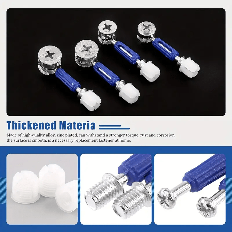 220 - Pack 3 - in - 1 Cam Fittings Furniture Assembly Kit with Dowel, Pre - Inserted Nut, 40mm Rod, Blue, and Multi - Size Repair Spare Parts Nut & Bolt Assortment Sets for Easy Install of Cabinets, Wardrobes Panels & More - HomeDIYer