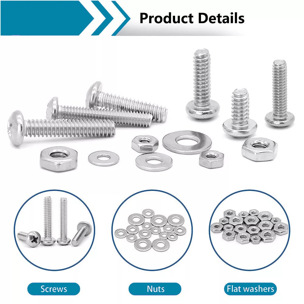 700Pcs Phillips Pan Head Screws Nuts Bolts and Flat Washers Assortment Set - HomeDIYer