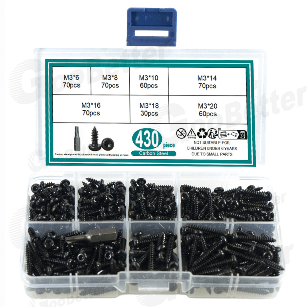 430 Pcs M3 Self - tapping screws Pan head screws Flower head screw assembly set + drill bit - HomeDIYer