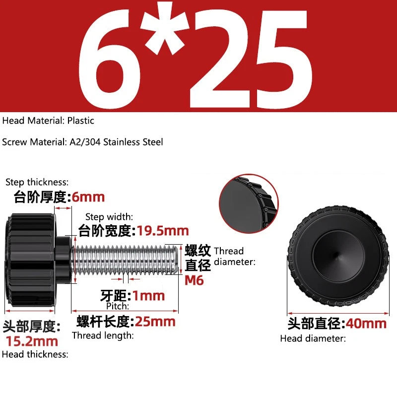 M3-M8 A2/304 Stainless Steel Plastic Knob Thumb Screws Hand Twist DIY Machinery
