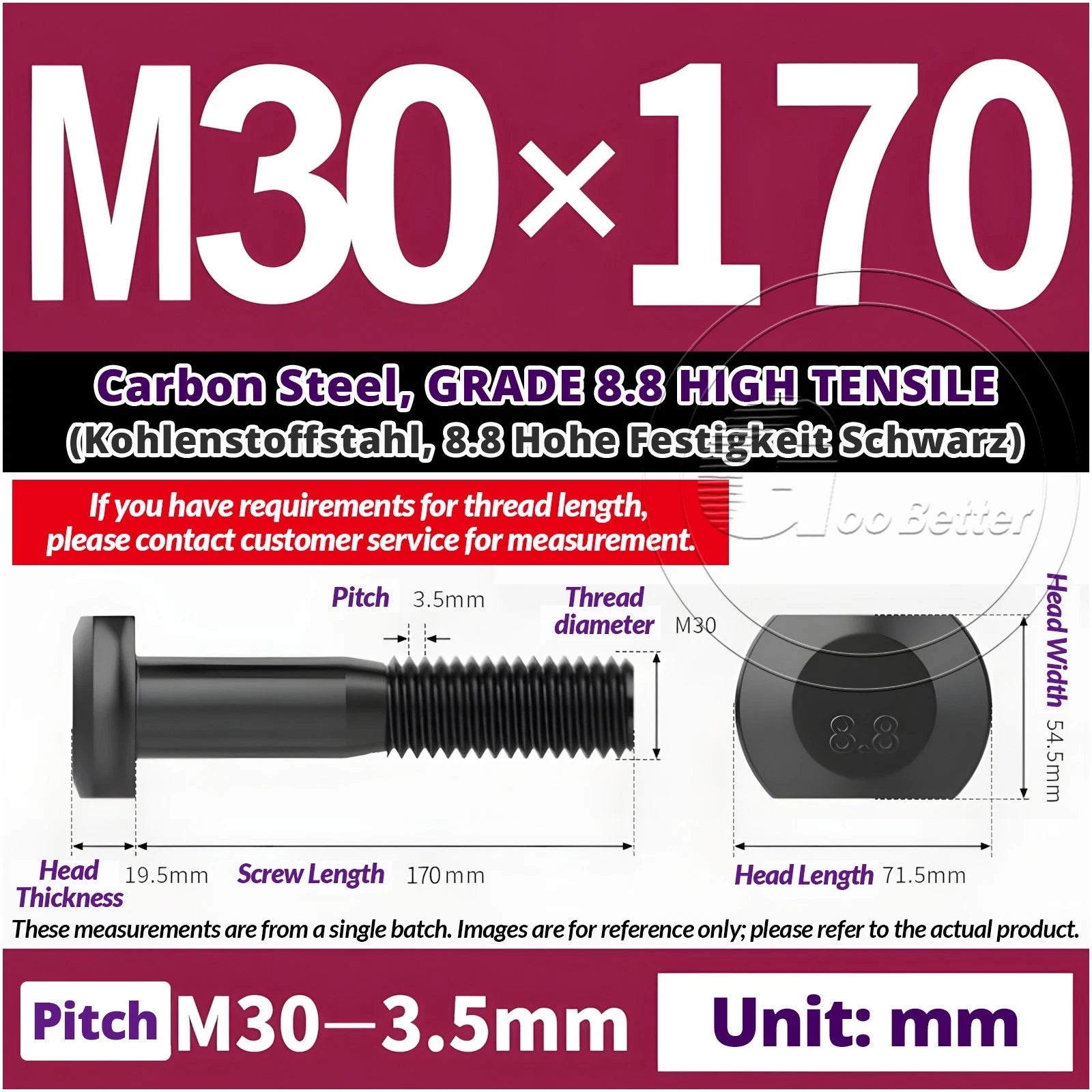 T-Slot Bolts M22 - M42 T Track Bolts 70mm to 500mm Long GRADE 8.8 HIGH TENSILE