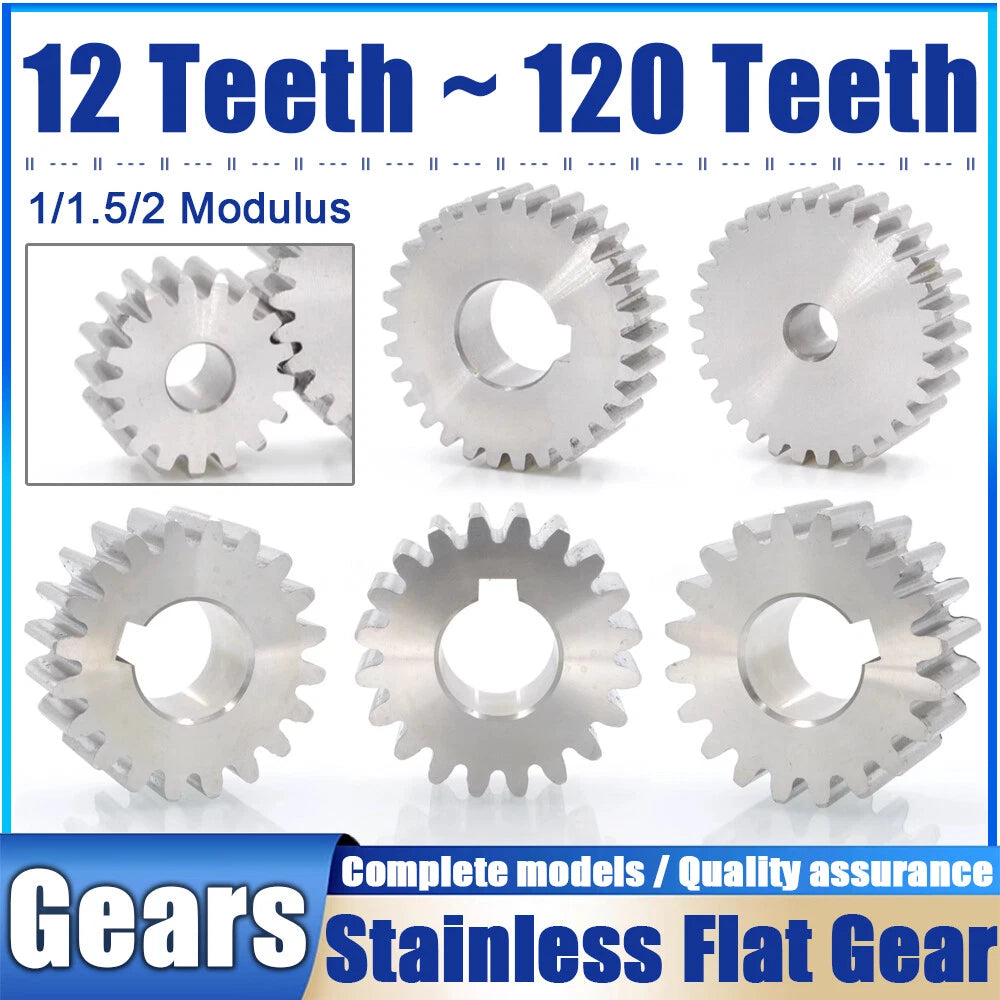 1/1.5/2 Mod 12~120 Teeth, Flat Gear Cylindrical Gear, Spur Gears Stainless Steel