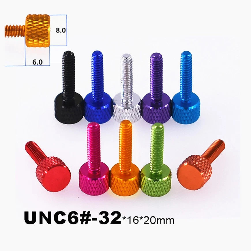 UNC 6#-32 Aluminum Anodized Knurled Thumb Screws — D8×6 Hand Knob Bolts, 16mm & 20mm