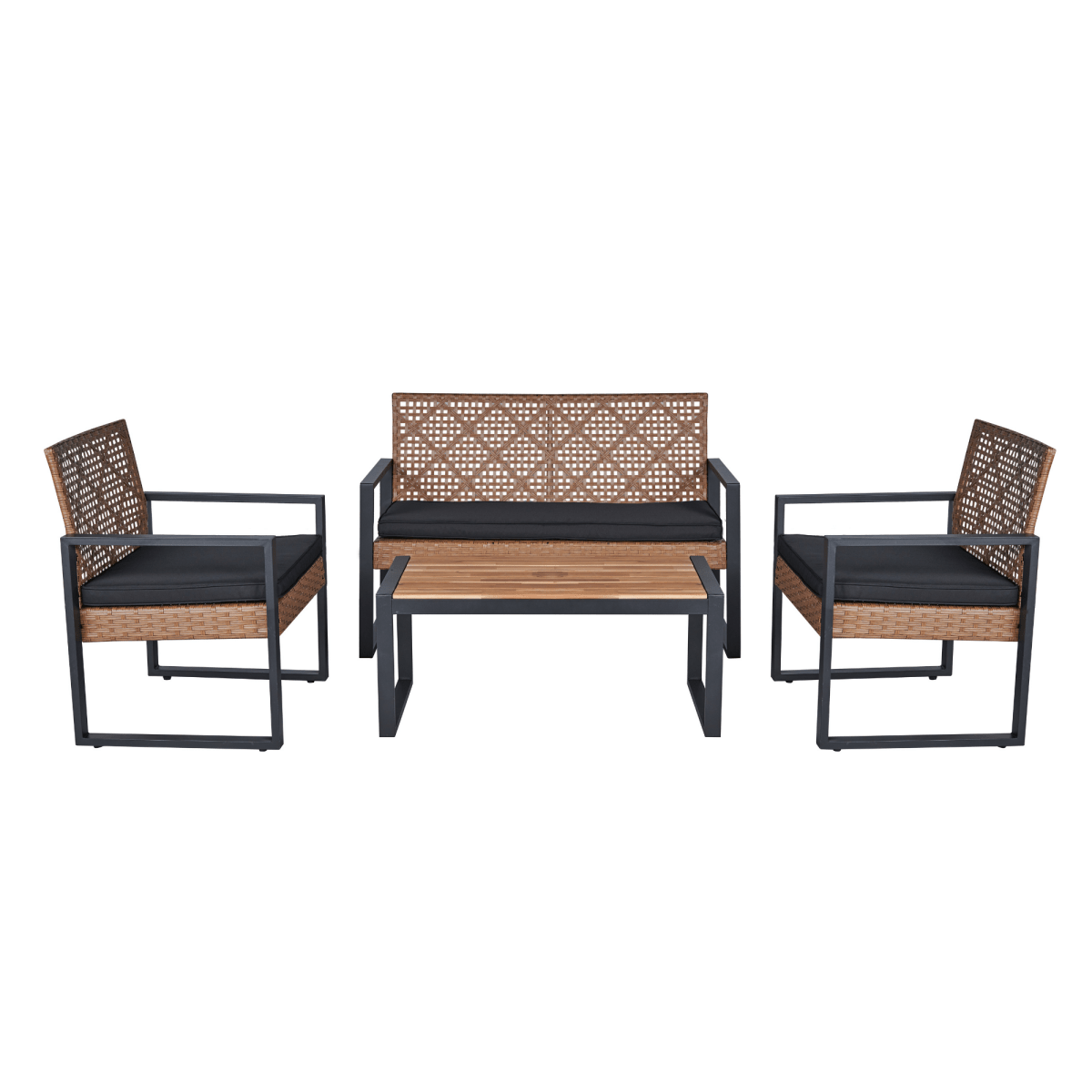 Patio Furniture Set 3 Piece Mixture Pattern PE Rattan Steel Frame And Modern Round Table, Brown and Black - HomeDIYer