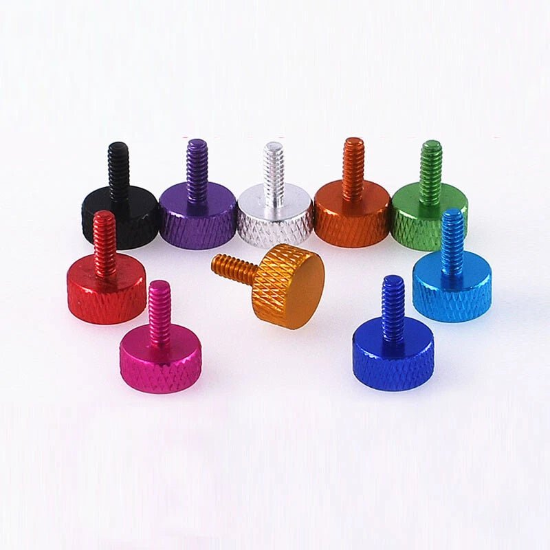 UNC 6 - 32 Aluminum Knurled Thumb Screws — Flat Head, 10 Colors, 3 Lengths - HomeDIYer