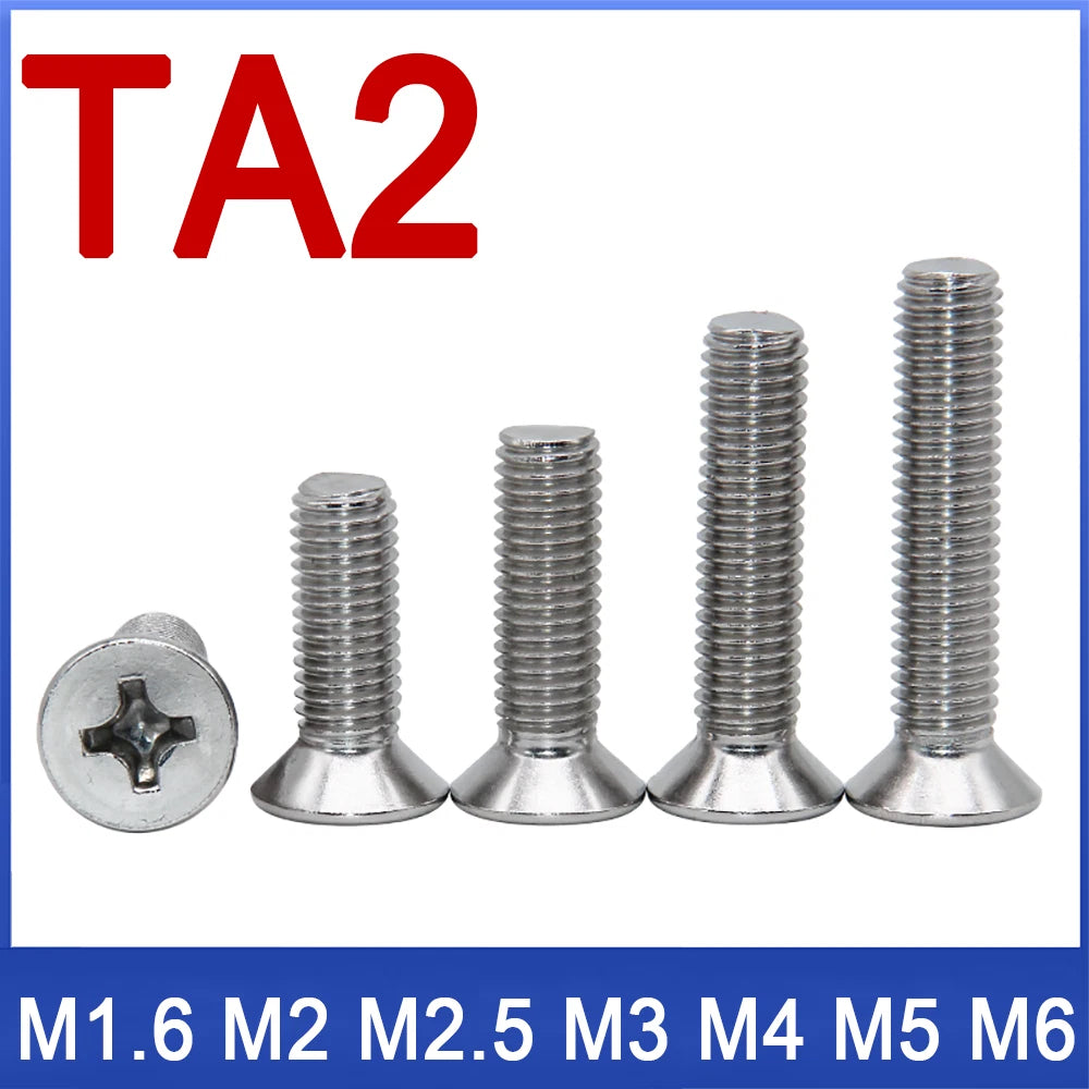 M1.6–M6 TA2 Titanium Pozi Countersunk Machine Screws – Pozidriv Drive, Fully Threaded (4–50mm)