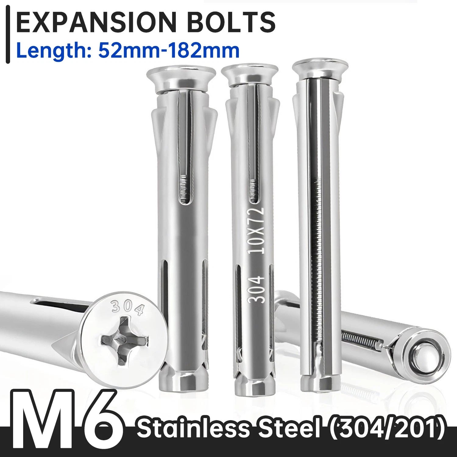 M6 Countersunk Sleeve Anchor Expansion Bolts — 304 / 201 Stainless Steel, Cross Drive