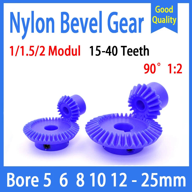 1/1.5/2 Mod Bevel Gear 15T - 40T 90°1:2 Pairing Plastic Nylon Transmission Gear