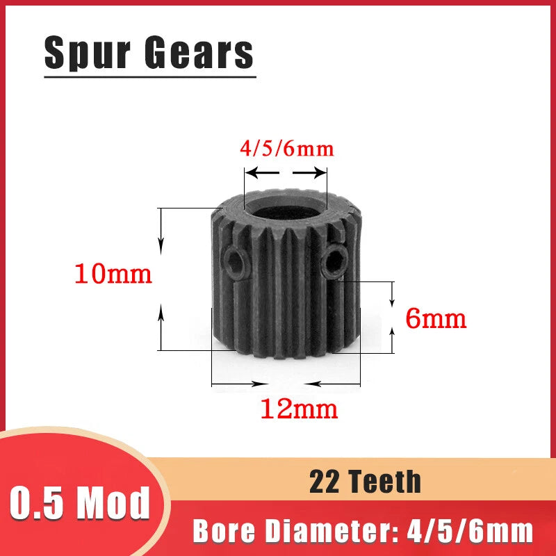 0.5 Mod 22 Teeth Spur Gear Bore 4/5/6mm Motor Gears Transmission Gears 45# Steel