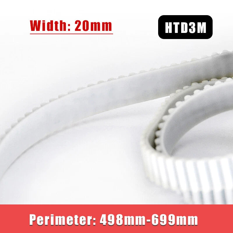 HTD3M Timing Belt 20mm Wide – PU Steel Wire Reinforced, 498–699mm Perimeter
