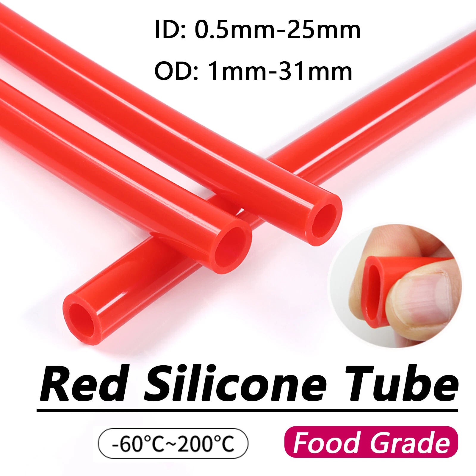 Food Grade Silicone Tube — Flexible Rubber Hose Pipe, ID 0.5mm–25mm, OD 1mm–31mm