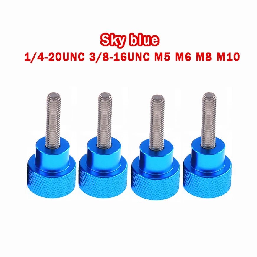 Knurled Thumb Screws – Aluminum & Stainless Steel, Sky Blue Anodized | M5 M6 M8 M10 / 1/4 - 20 3/8 - 16 - HomeDIYer
