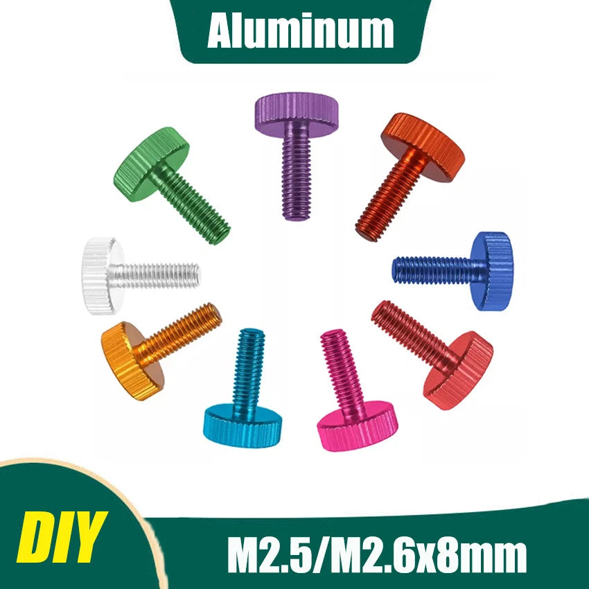 M2.5 / M2.6 x 8mm Aluminium Knurled Thumb Screws — Hand Grip Knob Bolts for PC & DIY