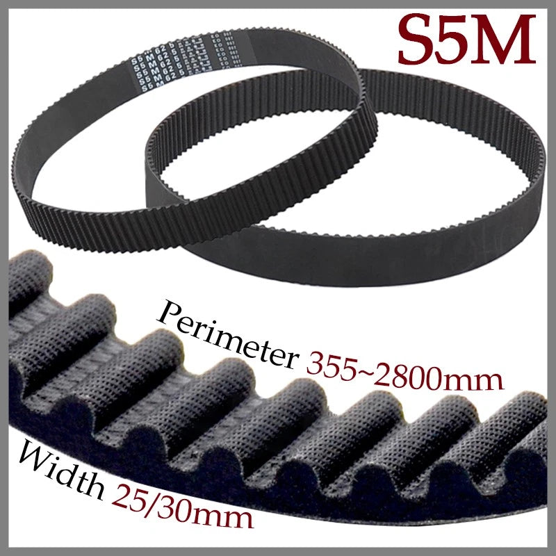 S5M Closed Loop Timing Belt — Black Rubber, 5mm Pitch, 25mm & 30mm Width