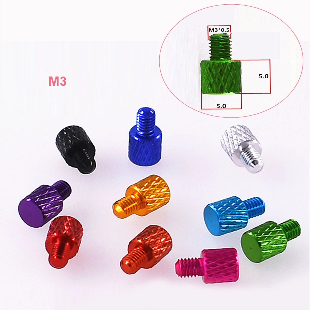 M3 x 4mm Aluminum Anodized Knurled Thumb Screws – PC Case Hand Grip Knob Bolts (5mm Head, 10 Colors) - HomeDIYer