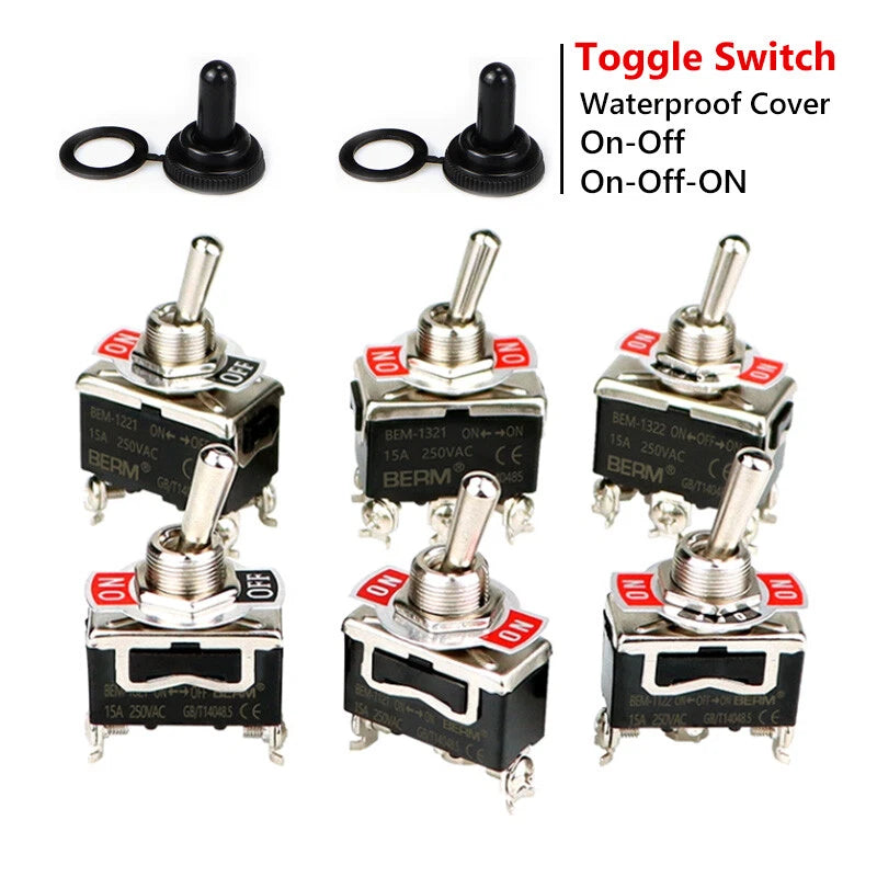 Waterproof Toggle Switch BERM Series — 15A 250V, 2/3 Position, 2–6 Pin, Latching & Momentary, Car Boat Panel