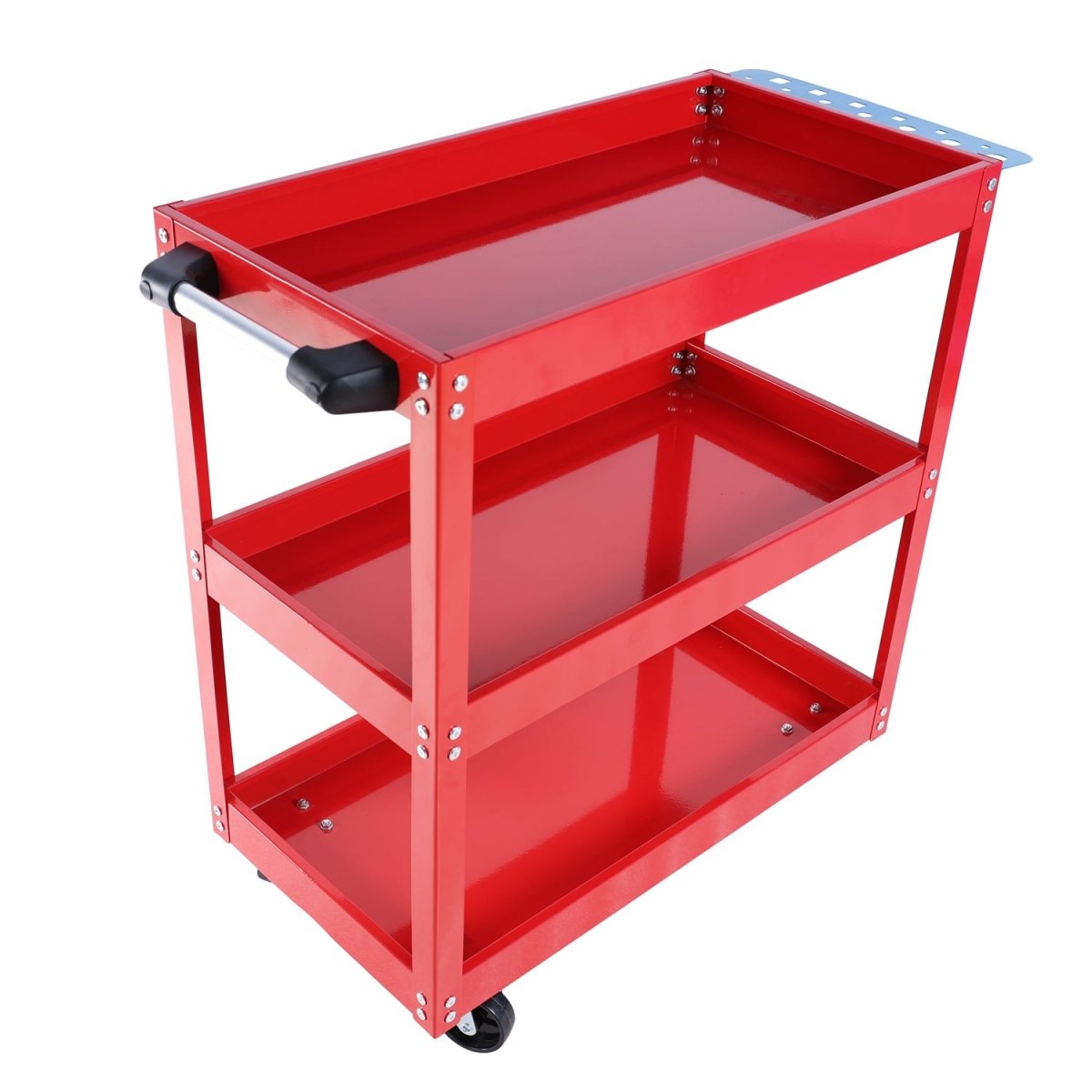 Tool Cart on Wheels, 3 Tier Rolling Mechanic Tool Cart, Heavy Duty Steel Utility Cart w/Lockable Wheels, 450 LBS Capacity Industrial Service Cart for Garage, Warehouse, Workshop (Bright Red) - HomeDIYer