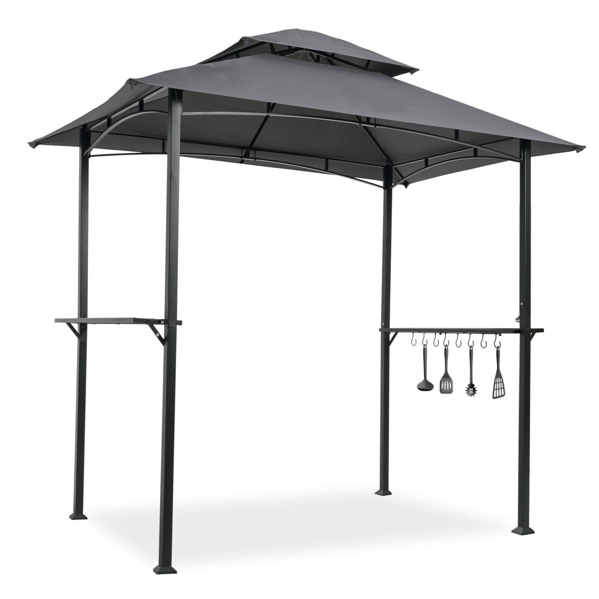 Outdoor Grill Gazebo 8 x 5 Ft, Shelter Tent, Double Tier Soft Top Canopy and Steel Frame with hook and Bar Counters - HomeDIYer