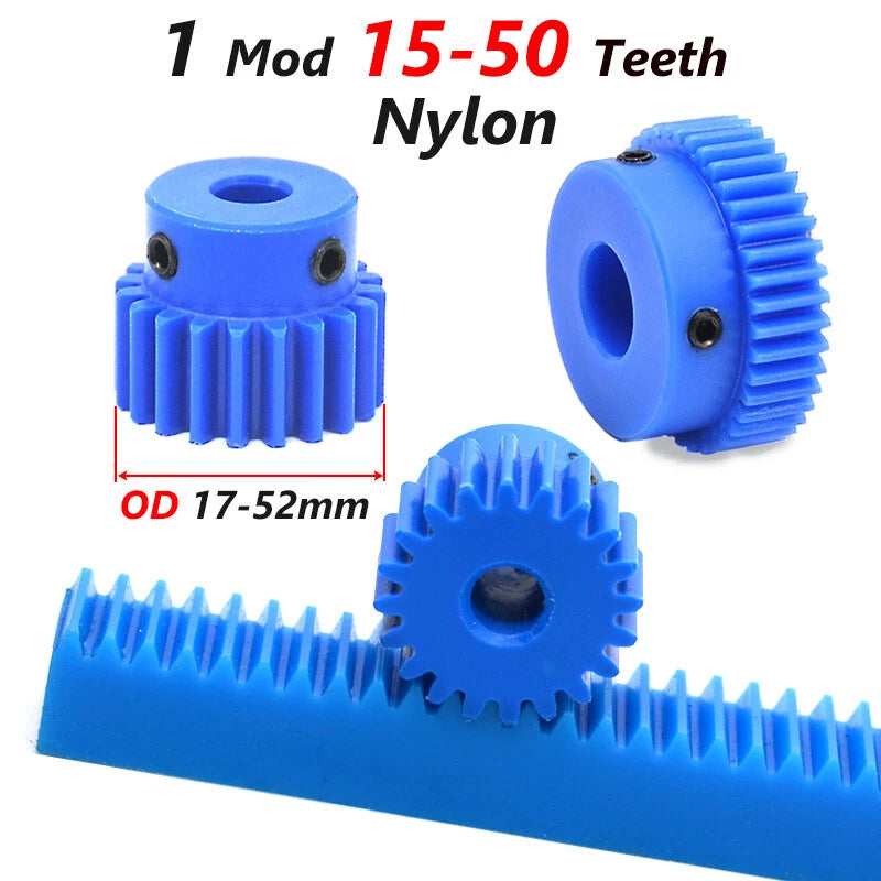Blue Nylon Spur Gear 1 Mod 15-50 Teeth Motor Gears Pinion Gear with Set Screws