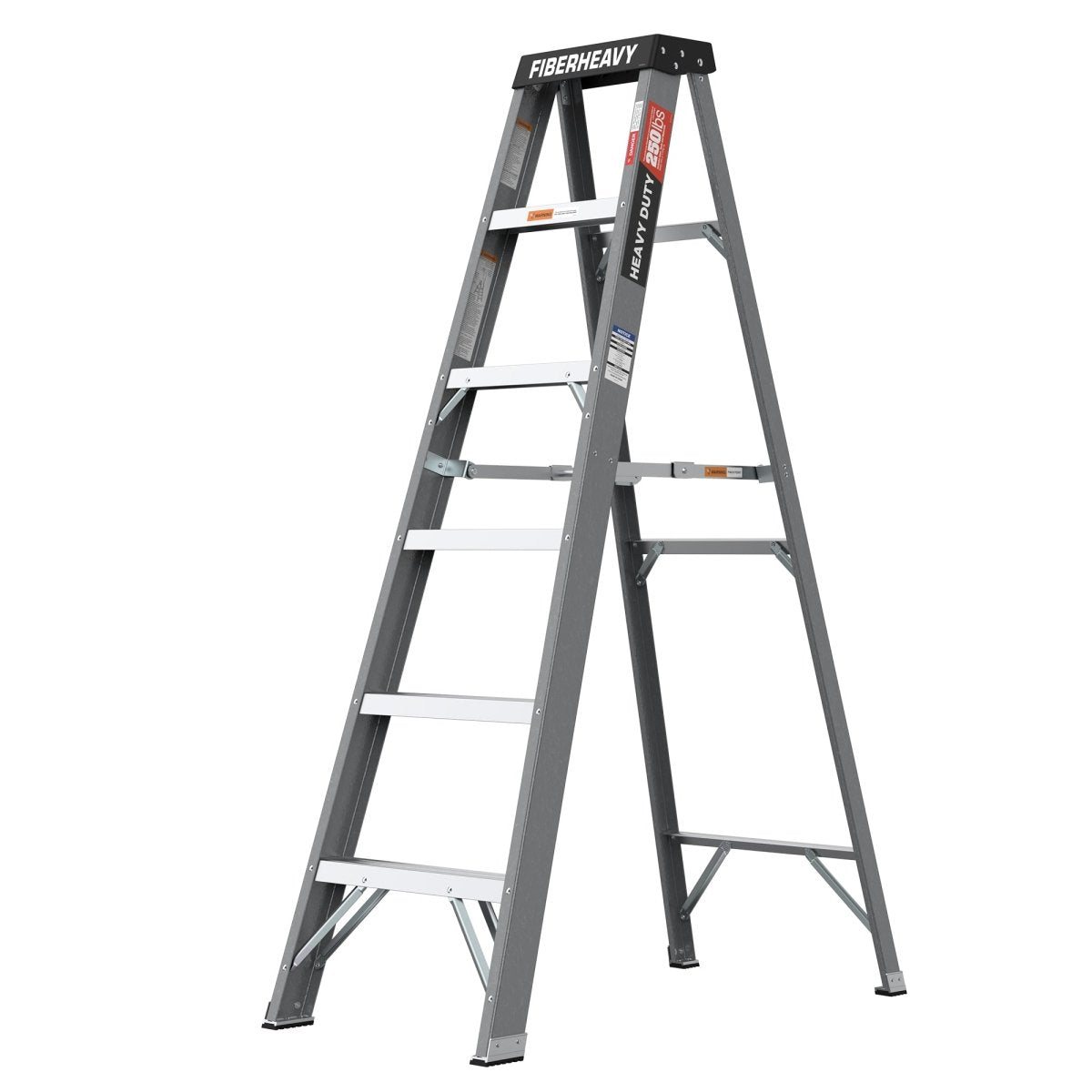 Fiberglass Step Ladder 6 - Step 250lbs Gray - HomeDIYer