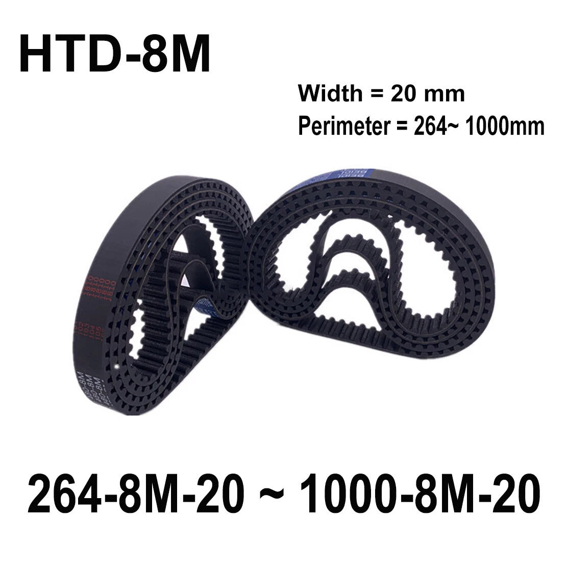 HTD 8M Timing Belt 20mm Wide – Closed Loop Synchronous, 264mm to 1000mm