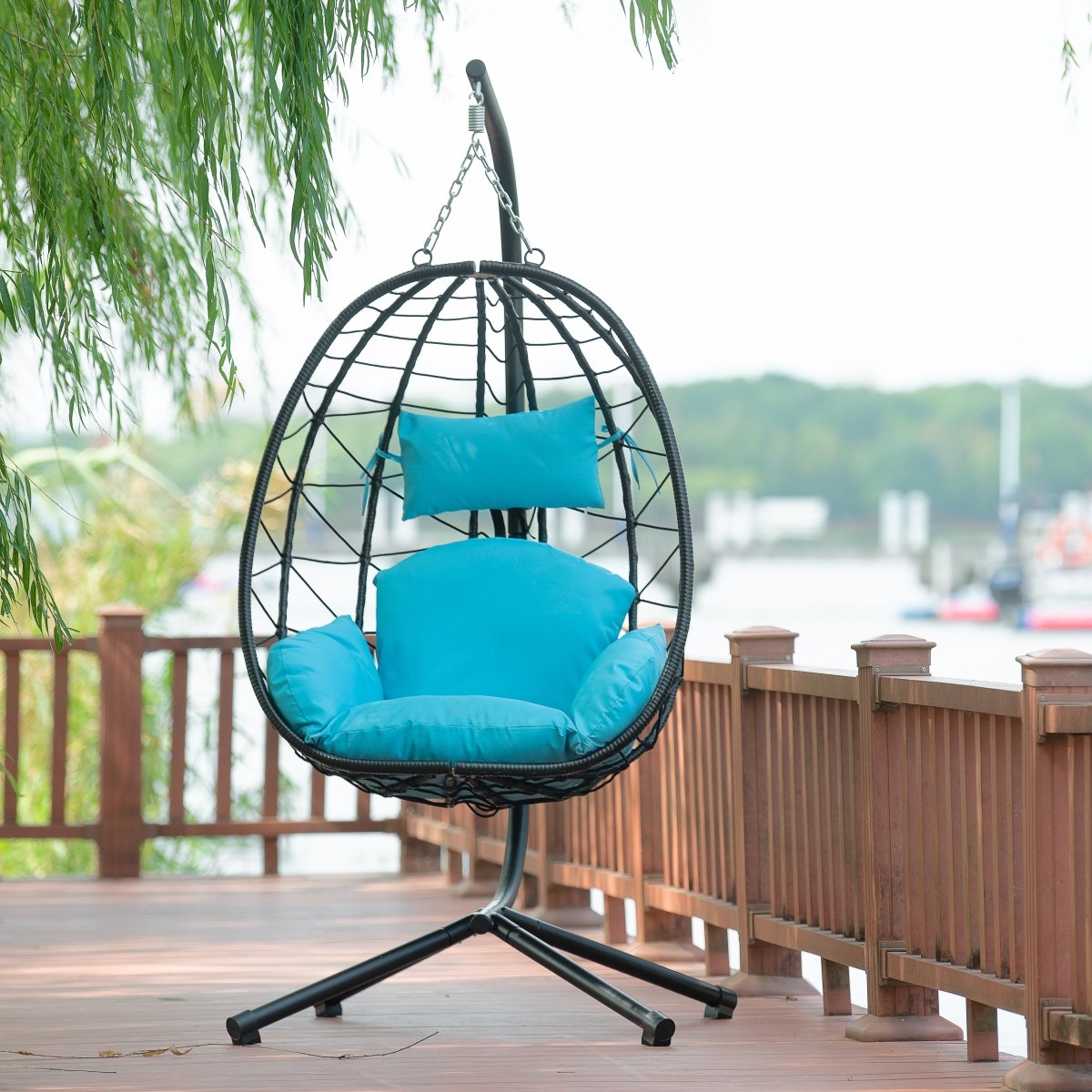 Light Blue Egg Chair with Stand - All - Weather Wicker Hanging Chair - HomeDIYer