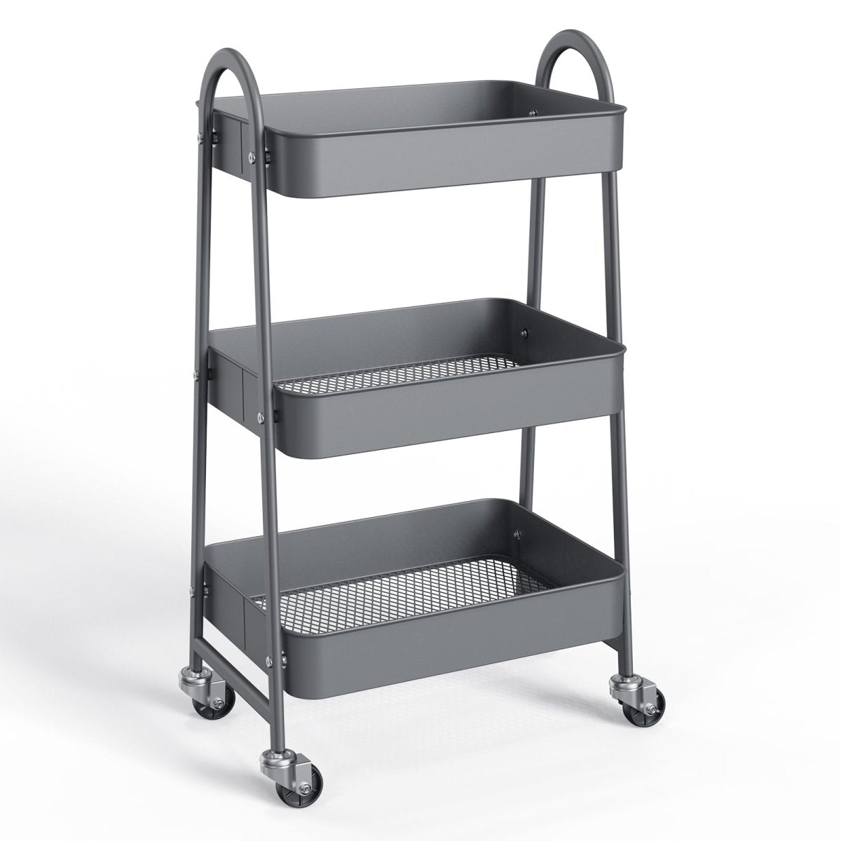 Gray 3 Tier Small Rolling Cart, Metal Utility Storage Organizer Kitchen Trolley Bathroom Laundry Room Bar Office Shelves - HomeDIYer