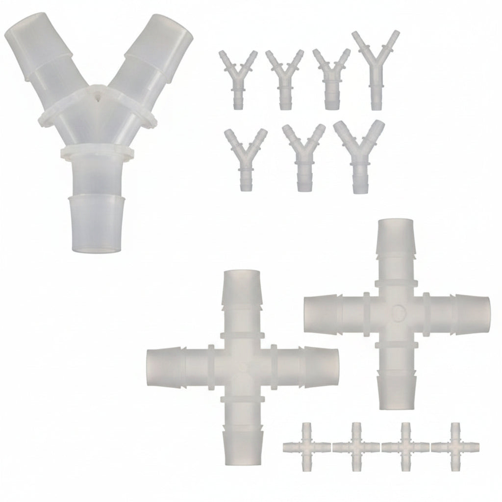 Plastic Hose Barb Connector — 3-Way, 4-Way & Hexagonal Fitting | Φ2.4–15.8mm