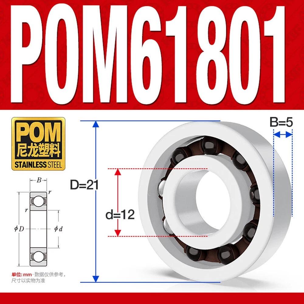 POM Plastic Bearing Glass Ball Miniature Deep Groove Ball Bearings Various Sizes