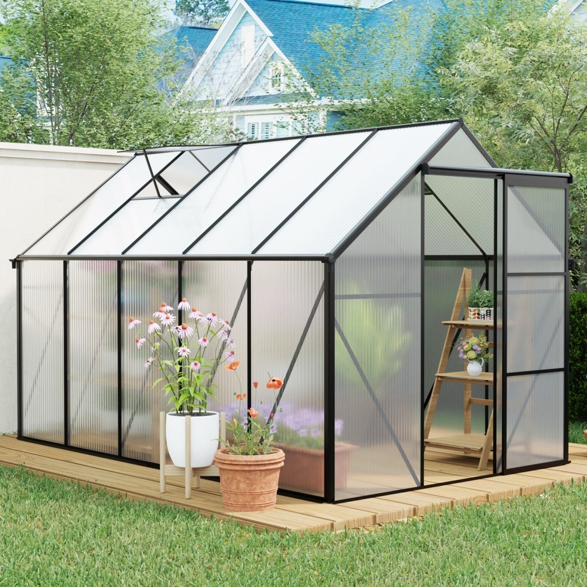 6x10 FT Polycarbonate Greenhouse Raised Base and Anchor Aluminum Heavy Duty Walk - in Greenhouses for Outdoor Backyard in All Season - HomeDIYer