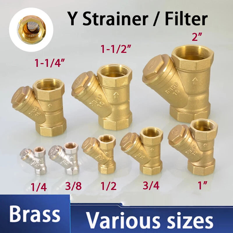 Brass Y Strainer Filter Adaptor — BSP Compression Inline Pipe Fitting 1/4" to 2"