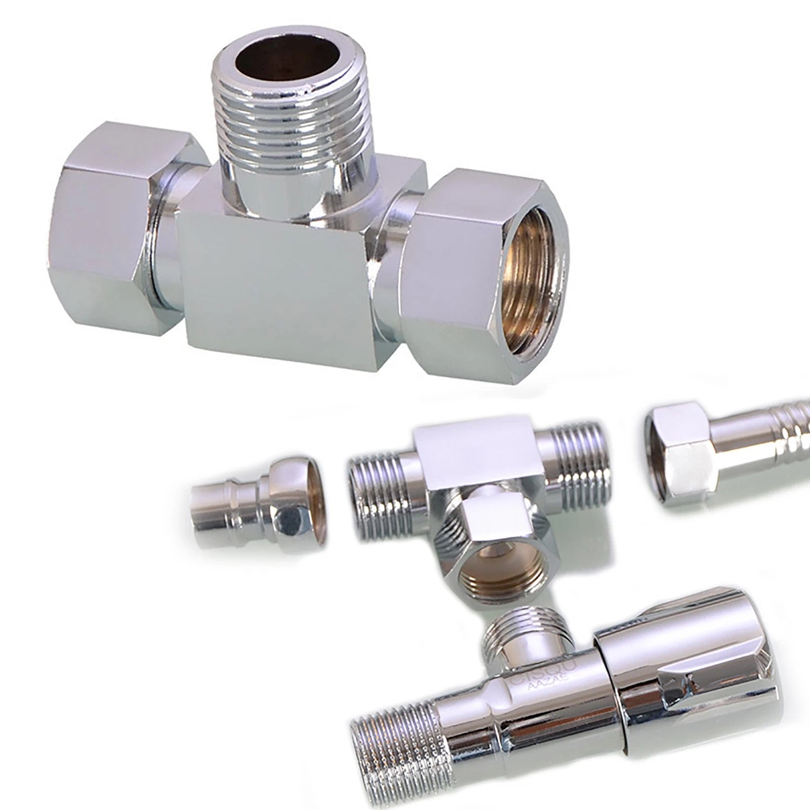 1/2" Chrome Brass Pipe Fittings – Tee & Elbow Connectors (Multiple Thread Types)