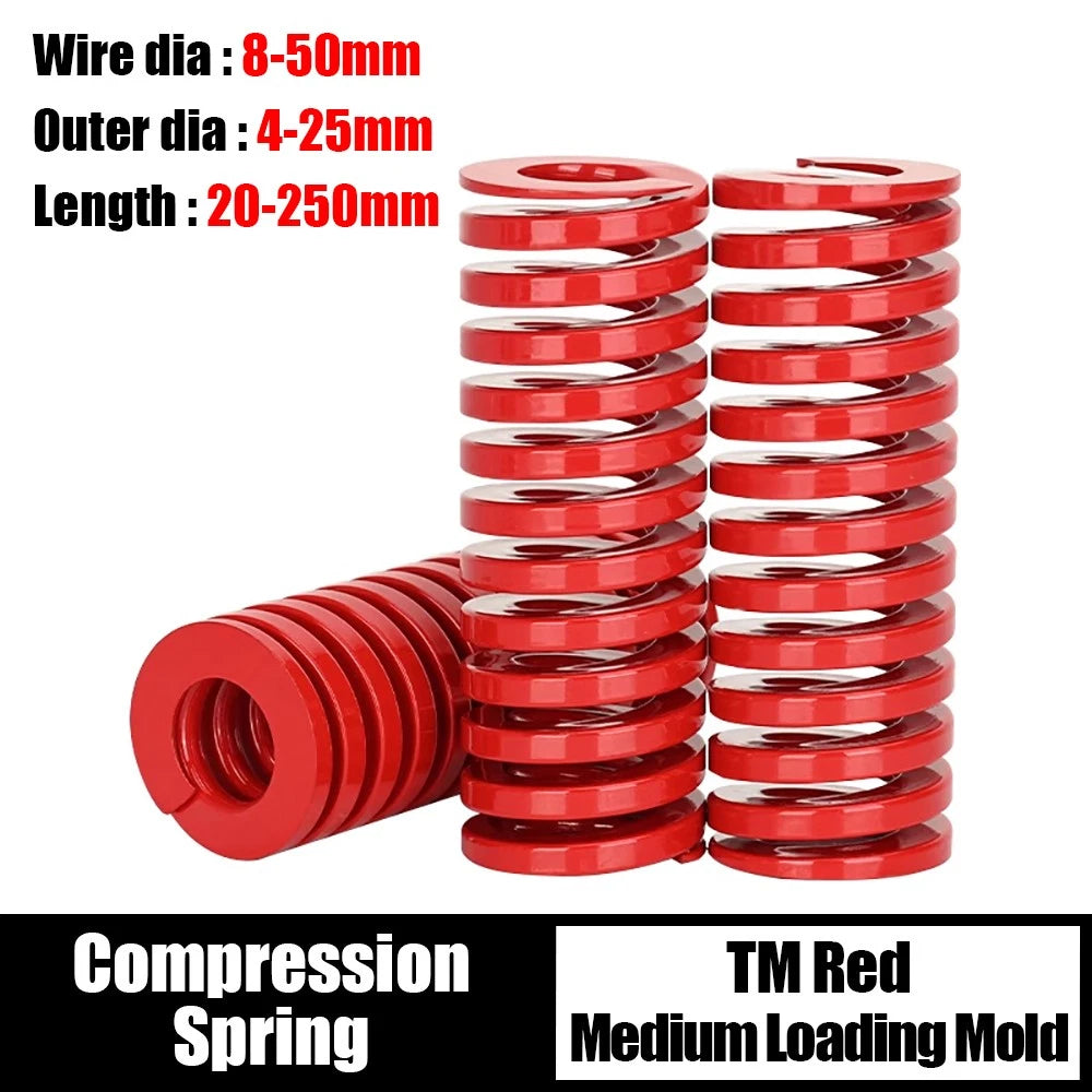 Medium Load Red Mould Compression Die Spring 8mm-50mm Outer Dia 20mm-300mm Long