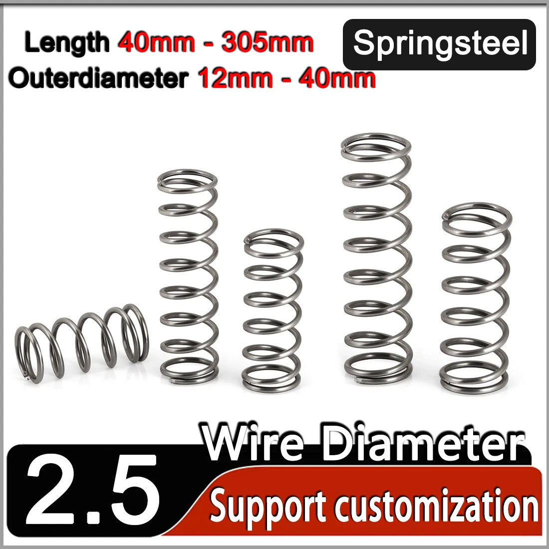Compression Spring 2.5mm Wire Dia Springsteel Pressure Coil Springs All Lengths