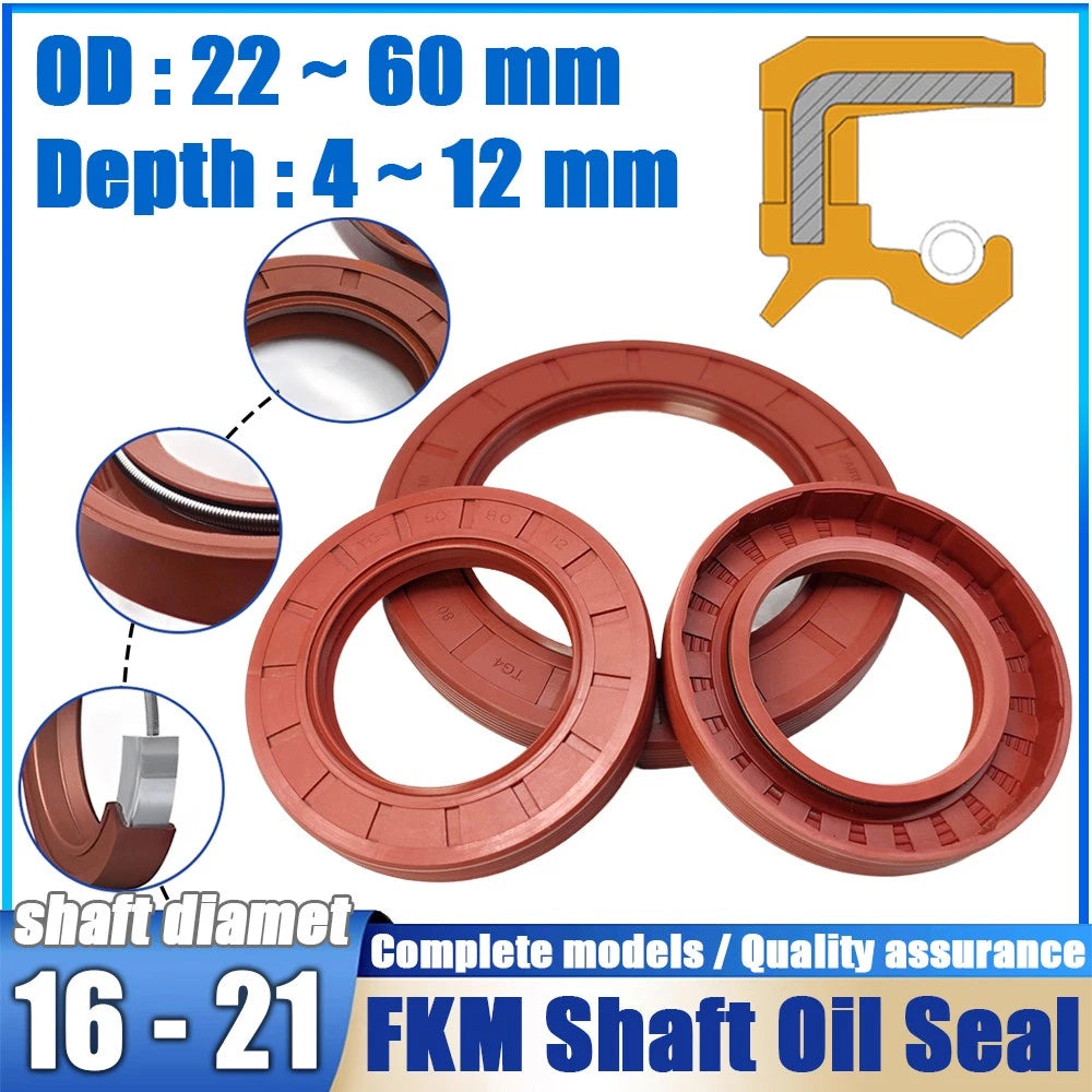 Metric TC Rotary Oil Shaft Seal FKM Fluorine Double Lip Seal 16mm - 21mm Shaft