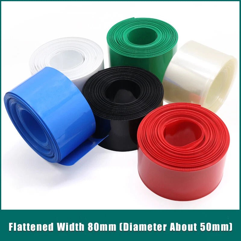 80mm PVC Heat Shrink Tubing for Battery Packs & Cable Wrapping — Multicolor - HomeDIYer