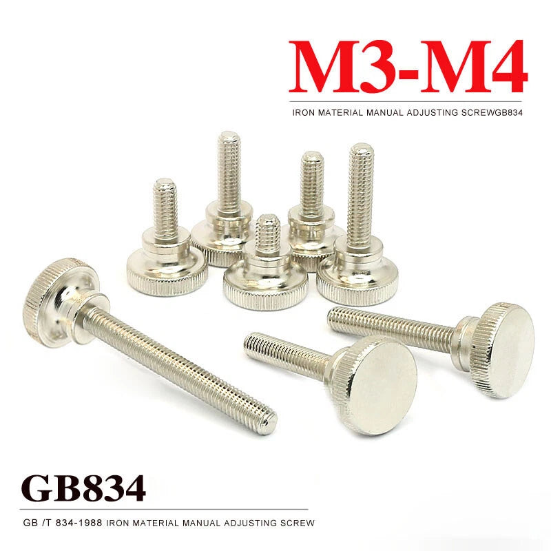 M4 Knurled Screws Length 5/6/8/10/12~30mm Thumb Bolt Carbon Steel Nickel Plated
