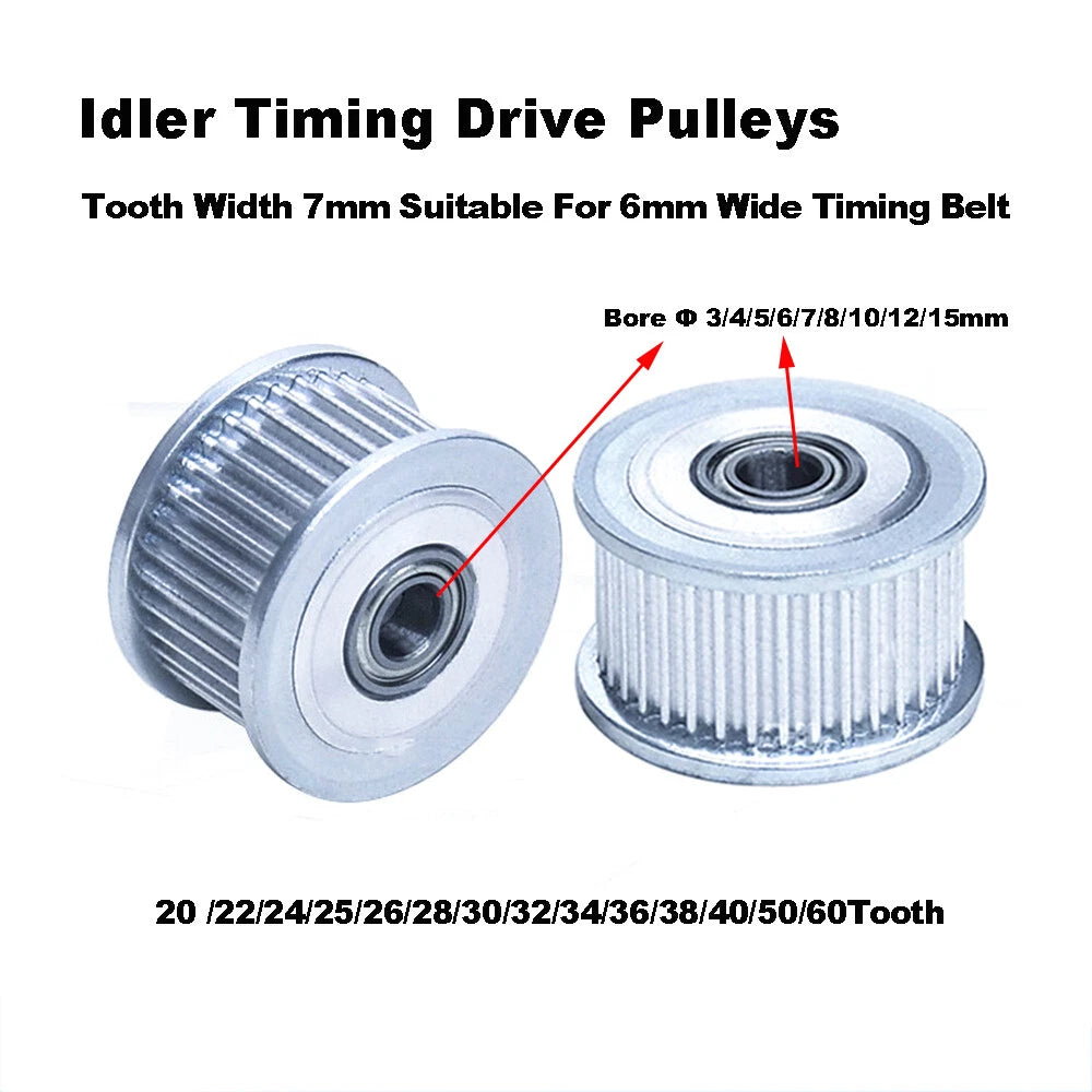 GT2 Idler Timing Drive Pulleys 20/22/24/25/26~60 Tooth,For 6mm Belt 3D Printer