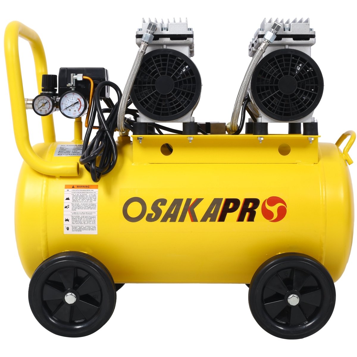 2.5 HP Silent Air Compressor 13 Gallon, Oil - Free, Electric Shop Air Compressor Portable,Lightweight with Wheels, 70 dBA Noise Level, with Automatic Drain Valve,Yellow - HomeDIYer
