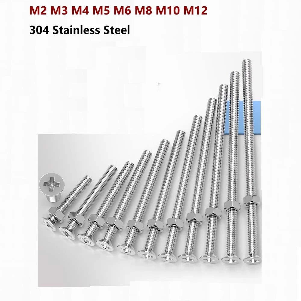 M2–M12 Phillips Countersunk Head Machine Screws with Hex Nuts | A2 304 Stainless Steel - HomeDIYer