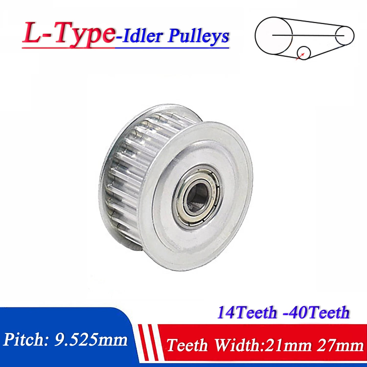 L-Type Timing Belt Idler Pulleys Toothed Tensioner Pitch 9.525mm Width 21mm 27mm